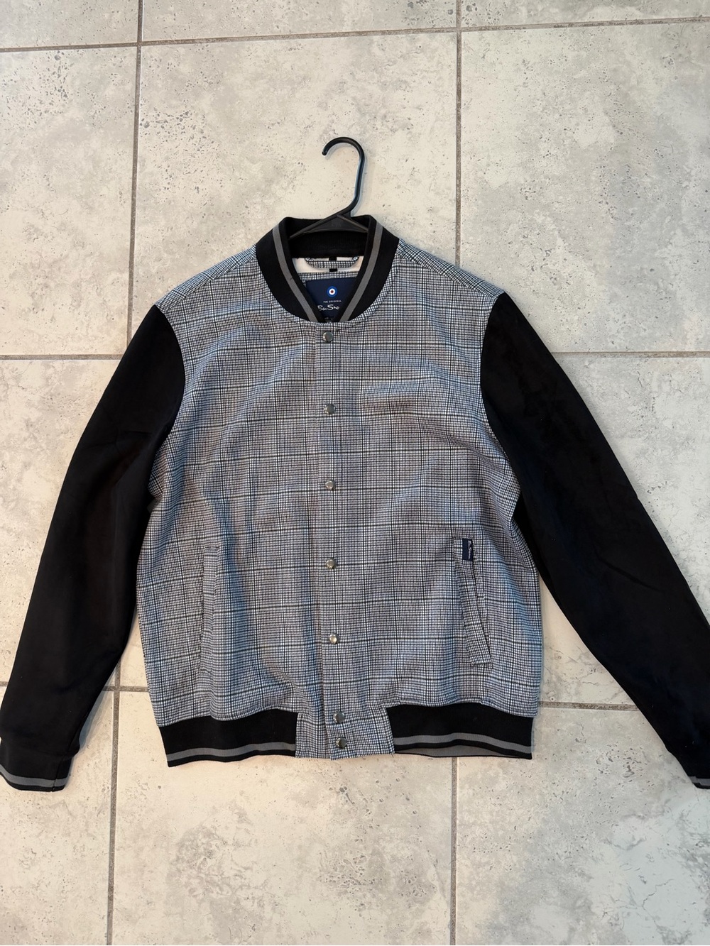 Ben Sherman Black Sleeve Glen Plaid Bomber Jacket
